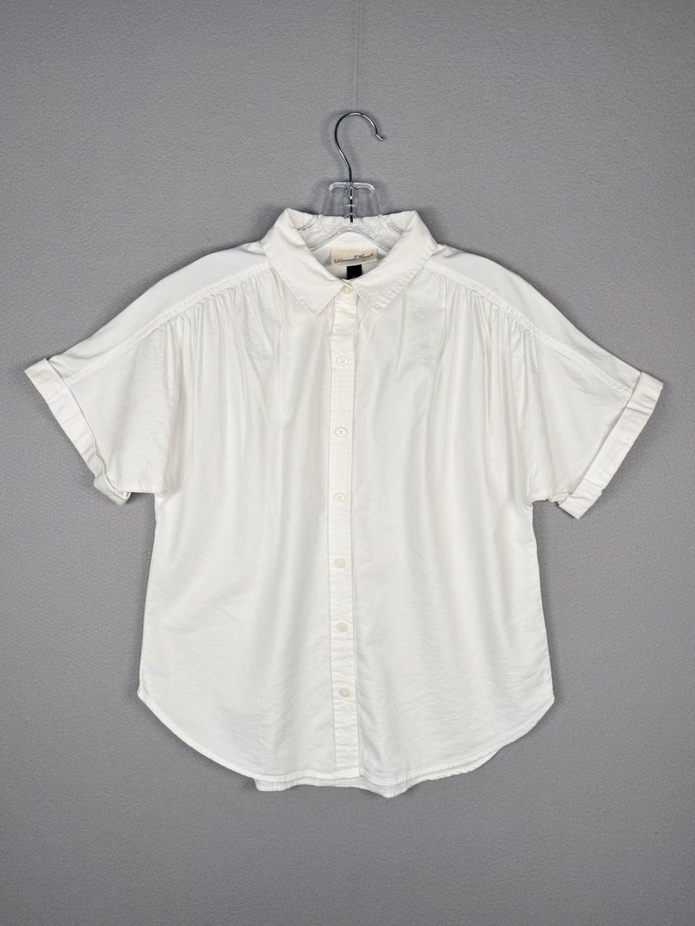 UNIVERSAL THREAD Short Sleeve Camp Shirt XS White Cotton Blend Button Up Casual